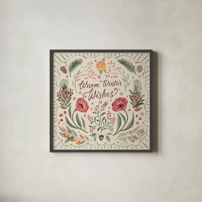 Winter Blooms II by Janelle Penner. Shown in a sleek black glass frame for a contemporary gallery look. Available as an archival giclee rolled canvas, fine art paper, or poster print. SKU 70768a.