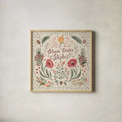 Winter Blooms II by Janelle Penner. Shown in a natural wood glass frame for a timeless modern aesthetic. Available as an archival giclee rolled canvas, fine art paper, or poster print. SKU 70768a.