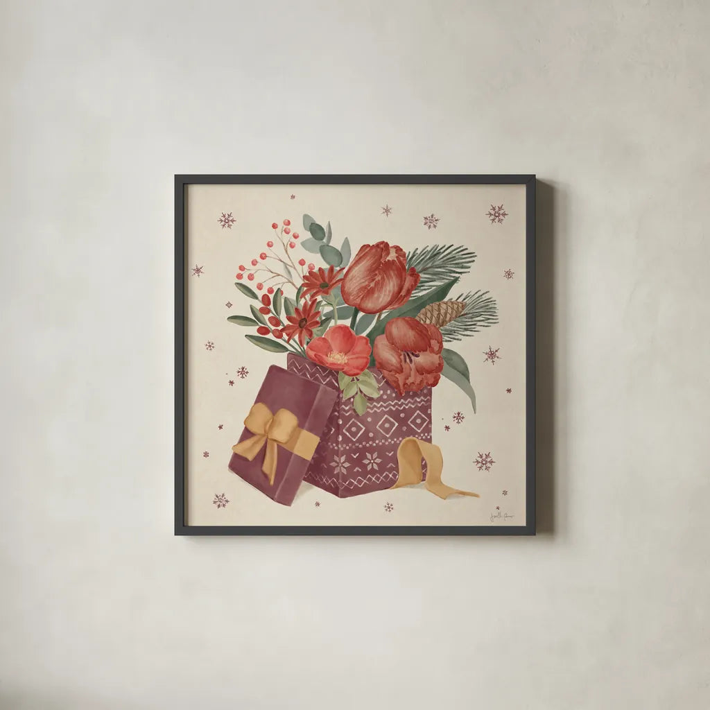 Winter Blooms IV by Janelle Penner. Shown in a sleek black glass frame for a contemporary gallery look. Available as an archival giclee rolled canvas, fine art paper, or poster print. SKU 70770a.