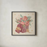 Winter Blooms IV Pink by Janelle Penner. Shown in a sleek black glass frame for a contemporary gallery look. Available as an archival giclee rolled canvas, fine art paper, or poster print. SKU 75137a.