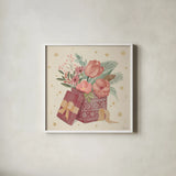 Winter Blooms IV Pink by Janelle Penner. Shown in a crisp white glass frame for a clean and minimalist style. Available as an archival giclee rolled canvas, fine art paper, or poster print. SKU 75137a.