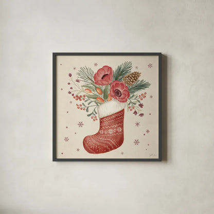 Winter Blooms V by Janelle Penner. Shown in a sleek black glass frame for a contemporary gallery look. Available as an archival giclee rolled canvas, fine art paper, or poster print. SKU 70771a.