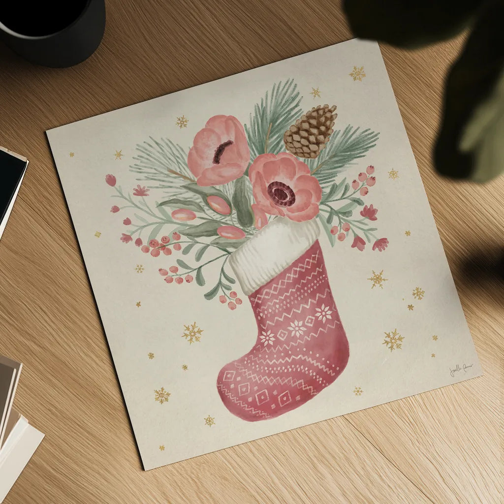 Winter Blooms V Pink by Janelle Penner. Shown as a detailed flat fine art print, highlighting archival giclee quality. Available as an archival giclee rolled canvas, fine art paper, or poster print. SKU 75138a.