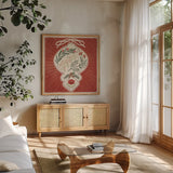 Winter Blooms VI by Janelle Penner. Shown in a natural wood frame in a cozy modern living room. Available as an archival giclee rolled canvas, fine art paper, or poster print. SKU 70772a.