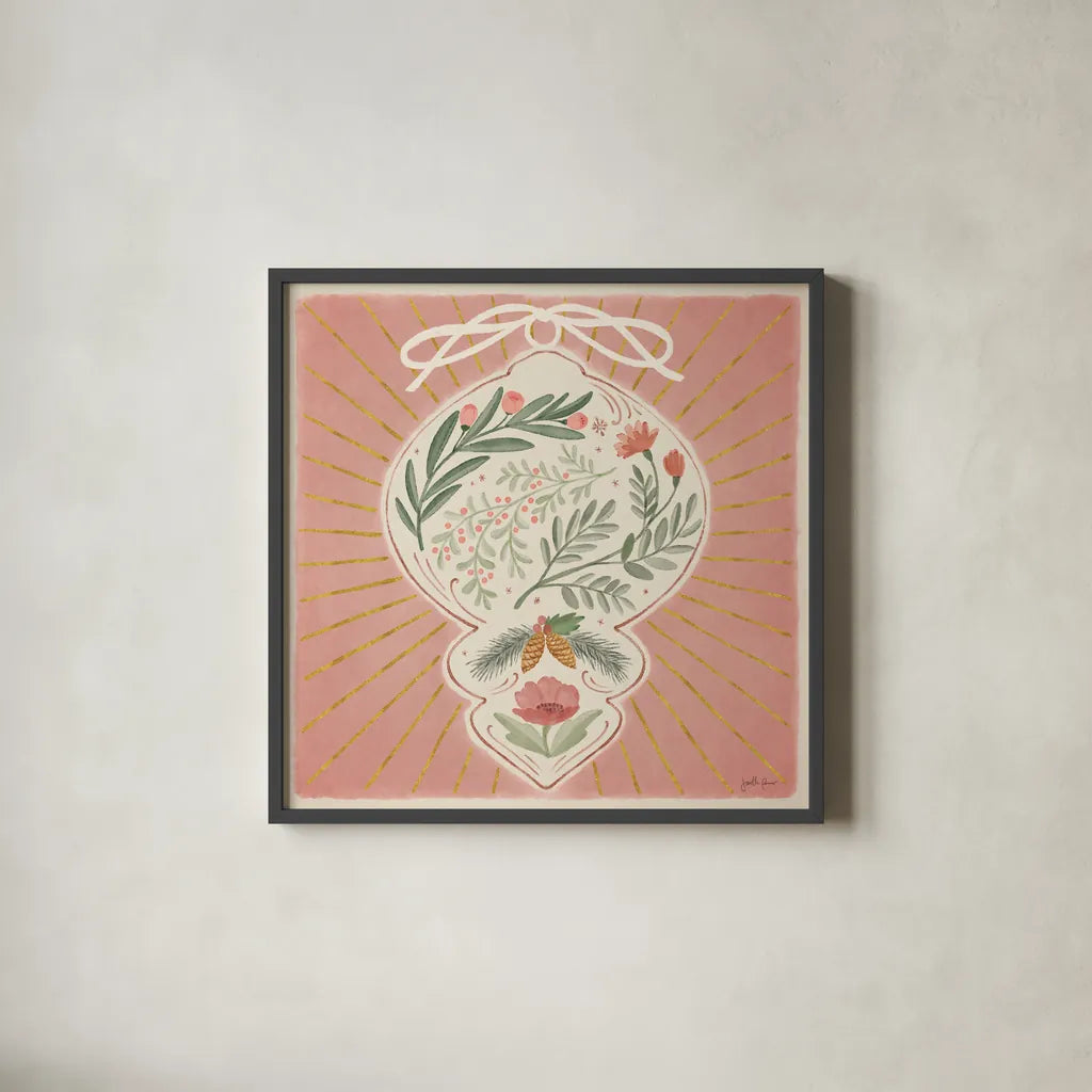 Winter Blooms VI Pink by Janelle Penner. Shown in a sleek black glass frame for a contemporary gallery look. Available as an archival giclee rolled canvas, fine art paper, or poster print. SKU 75139a.