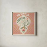 Winter Blooms VI Pink by Janelle Penner. Shown in a crisp white glass frame for a clean and minimalist style. Available as an archival giclee rolled canvas, fine art paper, or poster print. SKU 75139a.