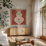 Winter Blooms VII by Janelle Penner. Shown in a natural wood frame in a cozy modern living room. Available as an archival giclee rolled canvas, fine art paper, or poster print. SKU 70773a.