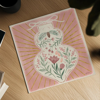 Winter Blooms VII Pink by Janelle Penner. Shown as a detailed flat fine art print, highlighting archival giclee quality. Available as an archival giclee rolled canvas, fine art paper, or poster print. SKU 75140a.