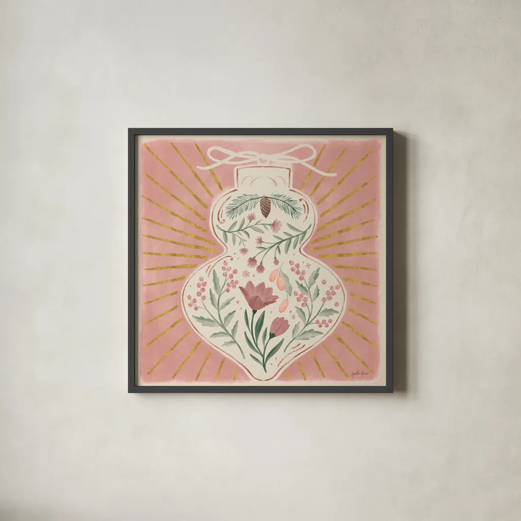 Winter Blooms VII Pink by Janelle Penner. Shown in a sleek black glass frame for a contemporary gallery look. Available as an archival giclee rolled canvas, fine art paper, or poster print. SKU 75140a.