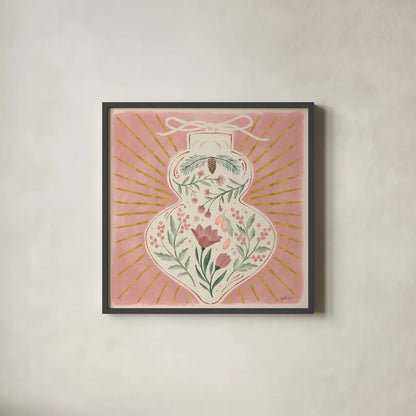 Winter Blooms VII Pink by Janelle Penner. Shown in a sleek black glass frame for a contemporary gallery look. Available as an archival giclee rolled canvas, fine art paper, or poster print. SKU 75140a.