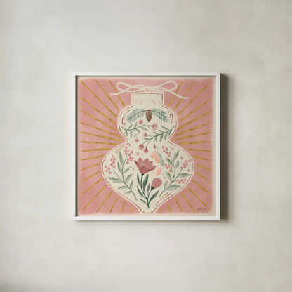 Winter Blooms VII Pink by Janelle Penner. Shown in a crisp white glass frame for a clean and minimalist style. Available as an archival giclee rolled canvas, fine art paper, or poster print. SKU 75140a.