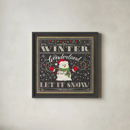 Winter Wonderland III-Let It Snow by Janelle Penner. Shown in a sleek black glass frame for a contemporary gallery look. Available as an archival giclee rolled canvas, fine art paper, or poster print. SKU 35316a.