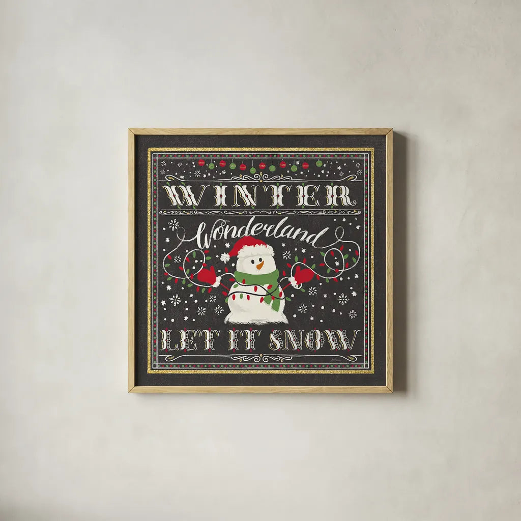 Winter Wonderland III-Let It Snow by Janelle Penner. Shown in a natural wood glass frame for a timeless modern aesthetic. Available as an archival giclee rolled canvas, fine art paper, or poster print. SKU 35316a.