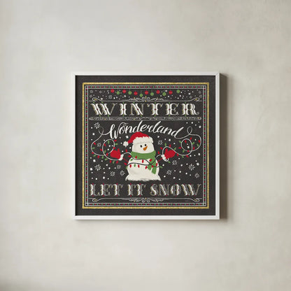 Winter Wonderland III-Let It Snow by Janelle Penner. Shown in a crisp white glass frame for a clean and minimalist style. Available as an archival giclee rolled canvas, fine art paper, or poster print. SKU 35316a.