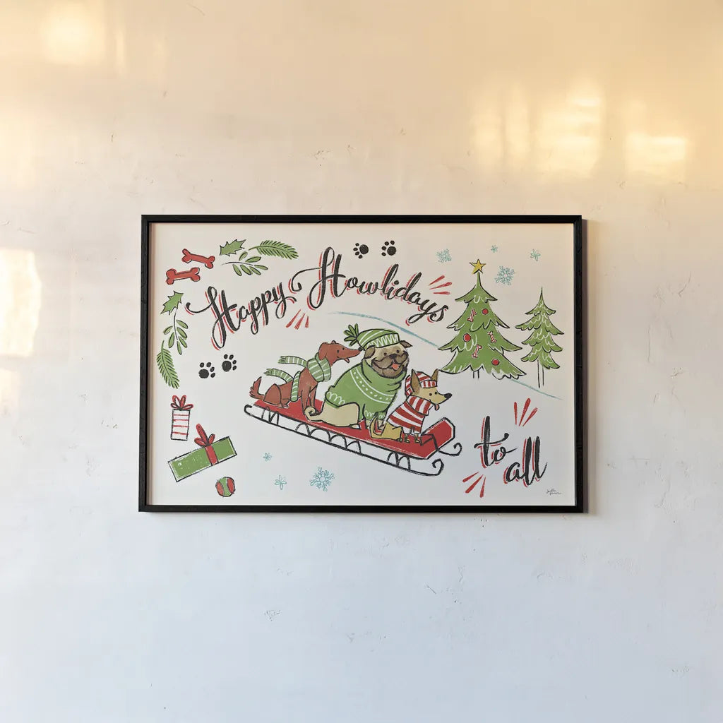 Winter Wooferland I by Janelle Penner. shown as a paper print in a black flame. Available as a archival giclee rolled canvas, fine art paper, or poster print. SKU 36033i.