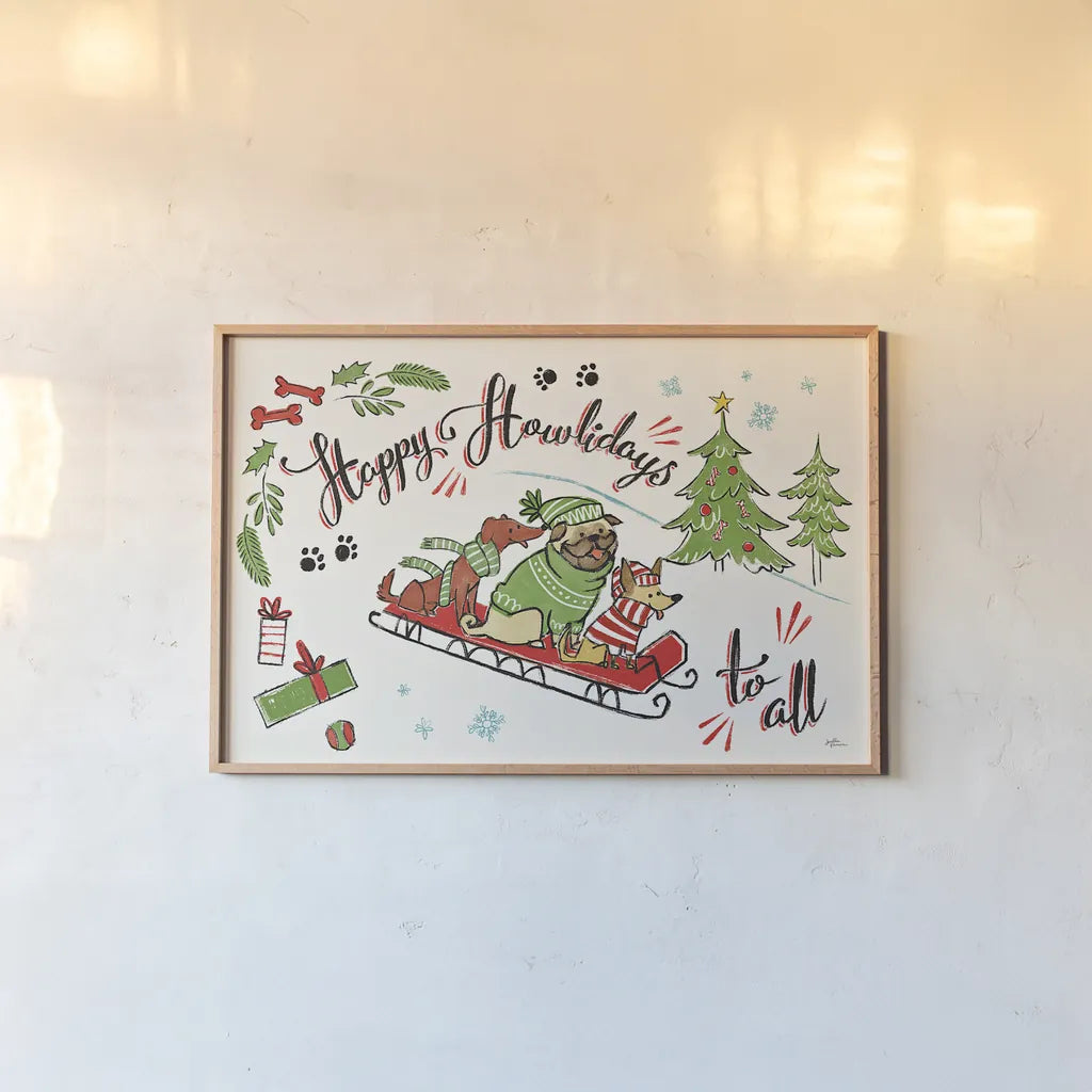 Winter Wooferland I by Janelle Penner. shown as a paper print in a natural frame. Available as a archival giclee rolled canvas, fine art paper, or poster print. SKU 36033i.