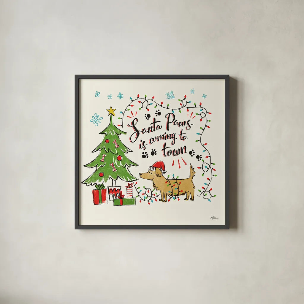 Winter Wooferland II by Janelle Penner. Shown in a sleek black glass frame for a contemporary gallery look. Available as an archival giclee rolled canvas, fine art paper, or poster print. SKU 36034a.