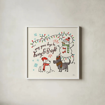 Winter Wooferland III by Janelle Penner. Shown in a crisp white glass frame for a clean and minimalist style. Available as an archival giclee rolled canvas, fine art paper, or poster print. SKU 36035a.