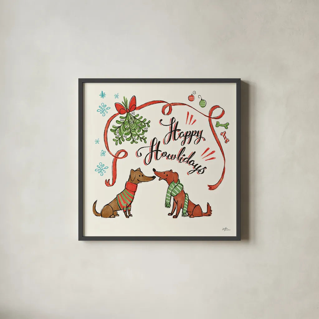 Winter Wooferland IV by Janelle Penner. Shown in a sleek black glass frame for a contemporary gallery look. Available as an archival giclee rolled canvas, fine art paper, or poster print. SKU 36036a.