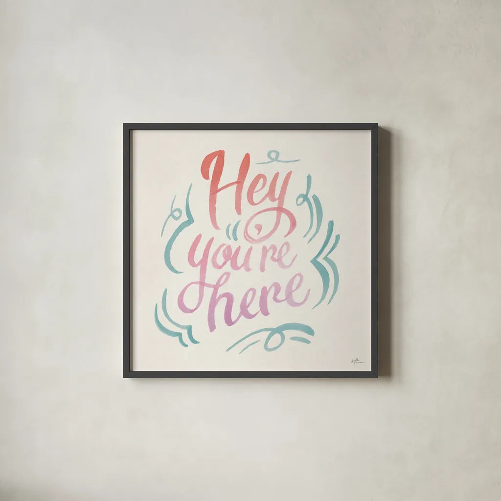 Youre Here I by Janelle Penner. Shown in a sleek black glass frame for a contemporary gallery look. Available as an archival giclee rolled canvas, fine art paper, or poster print. SKU 62277a.