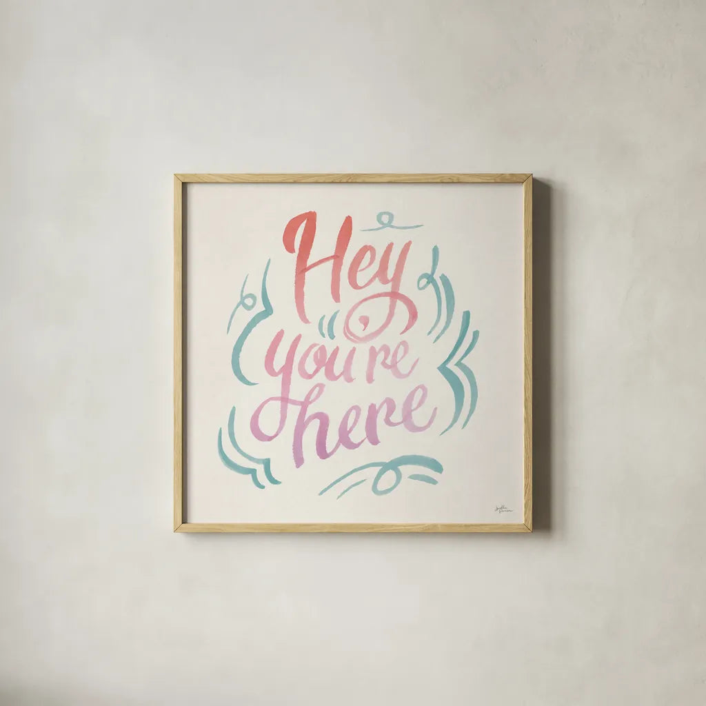 Youre Here I by Janelle Penner. Shown in a natural wood glass frame for a timeless modern aesthetic. Available as an archival giclee rolled canvas, fine art paper, or poster print. SKU 62277a.