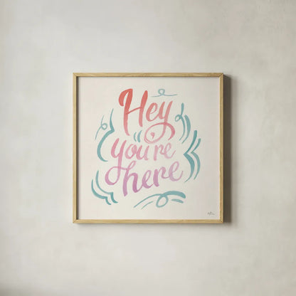 Youre Here I by Janelle Penner. Shown in a natural wood glass frame for a timeless modern aesthetic. Available as an archival giclee rolled canvas, fine art paper, or poster print. SKU 62277a.