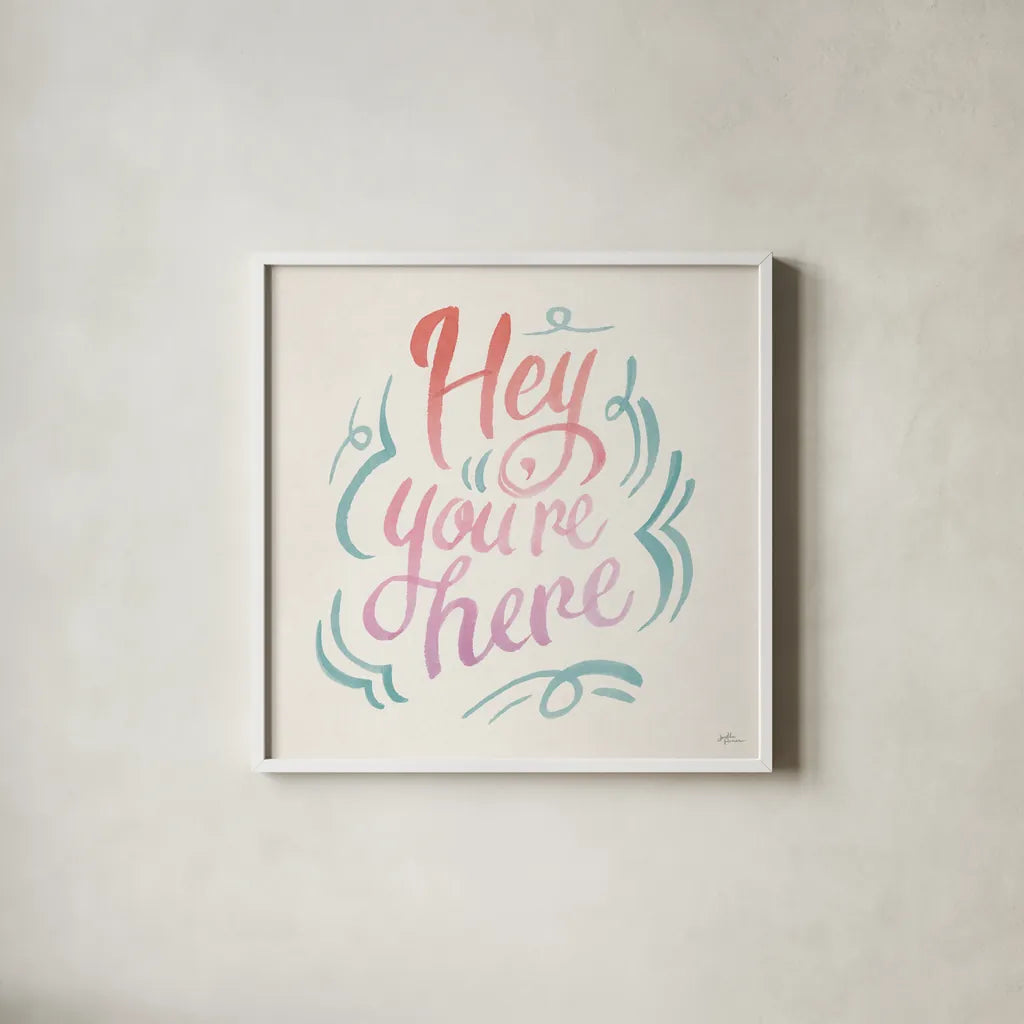 Youre Here I by Janelle Penner. Shown in a crisp white glass frame for a clean and minimalist style. Available as an archival giclee rolled canvas, fine art paper, or poster print. SKU 62277a.