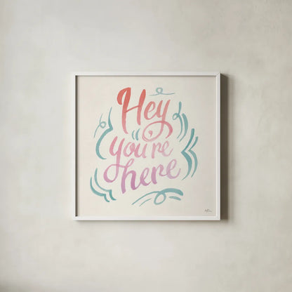 Youre Here I by Janelle Penner. Shown in a crisp white glass frame for a clean and minimalist style. Available as an archival giclee rolled canvas, fine art paper, or poster print. SKU 62277a.