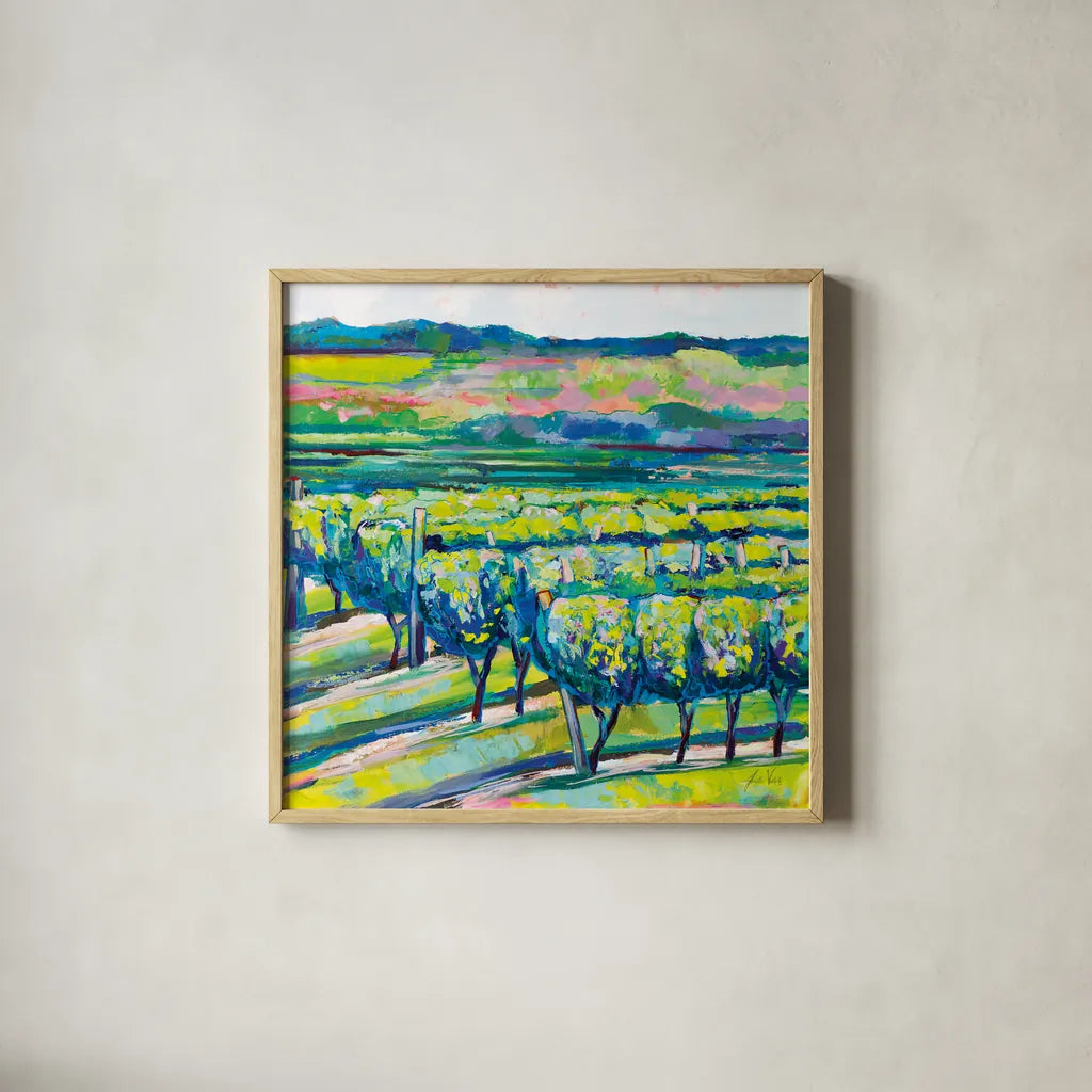 All in a Row by Jeanette Vertentes. Shown in a natural wood glass frame for a timeless modern aesthetic. Available as an archival giclee rolled canvas, fine art paper, or poster print. SKU 70557a.