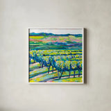All in a Row by Jeanette Vertentes. Shown in a crisp white glass frame for a clean and minimalist style. Available as an archival giclee rolled canvas, fine art paper, or poster print. SKU 70557a.