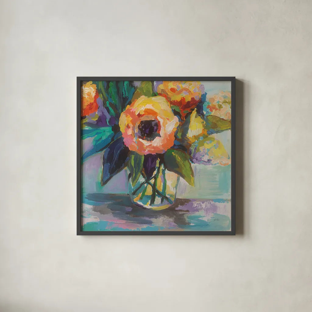 Baby Glow by Jeanette Vertentes. Shown in a sleek black glass frame for a contemporary gallery look. Available as an archival giclee rolled canvas, fine art paper, or poster print. SKU 49141a.