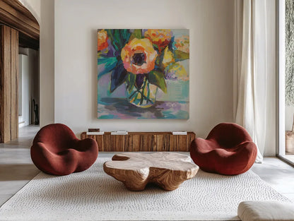 Baby Glow by Jeanette Vertentes. Shown as extra-large giant wall art in a modern living room. Available as an archival giclee rolled canvas, fine art paper, or poster print. SKU 49141a.