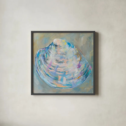 Baby Shell by Jeanette Vertentes. Shown in a sleek black glass frame for a contemporary gallery look. Available as an archival giclee rolled canvas, fine art paper, or poster print. SKU 74811a.