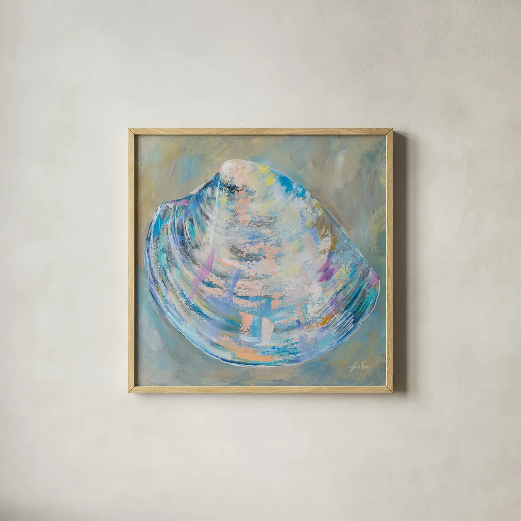 Baby Shell by Jeanette Vertentes. Shown in a natural wood glass frame for a timeless modern aesthetic. Available as an archival giclee rolled canvas, fine art paper, or poster print. SKU 74811a.