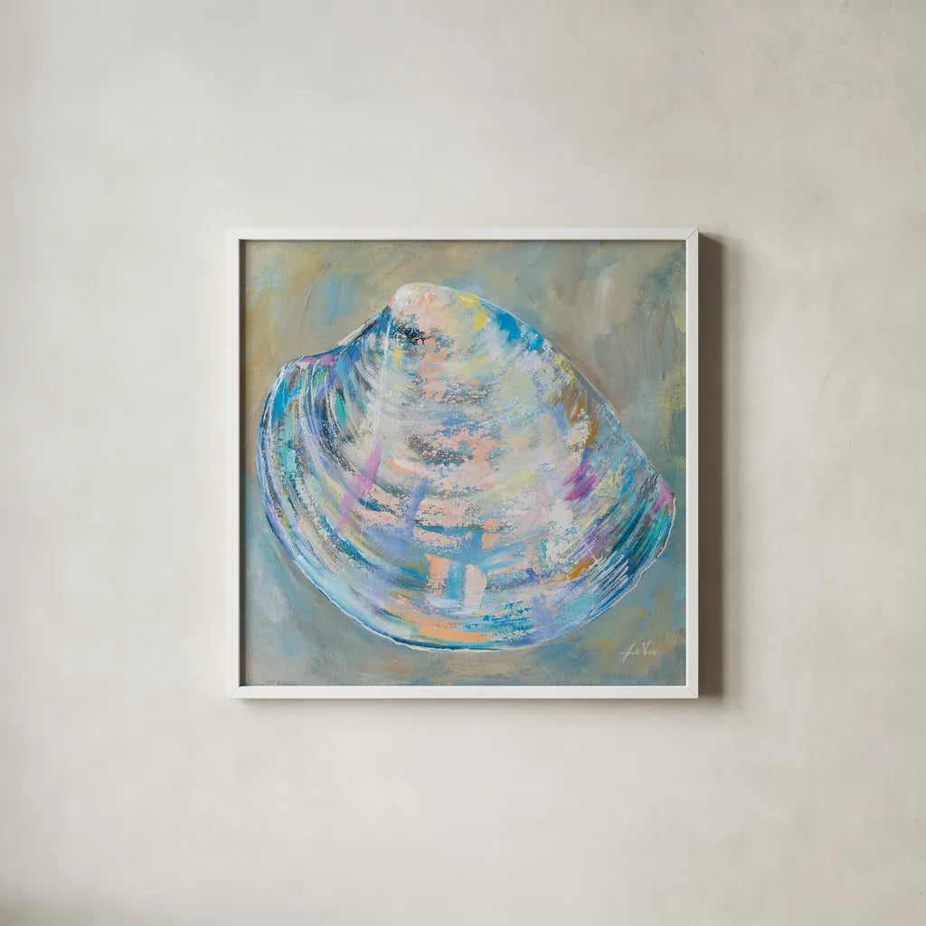 Baby Shell by Jeanette Vertentes. Shown in a crisp white glass frame for a clean and minimalist style. Available as an archival giclee rolled canvas, fine art paper, or poster print. SKU 74811a.