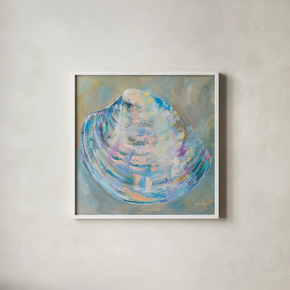 Baby Shell by Jeanette Vertentes. Shown in a crisp white glass frame for a clean and minimalist style. Available as an archival giclee rolled canvas, fine art paper, or poster print. SKU 74811a.