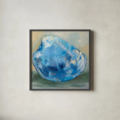 Beach Comber Dark Blue by Jeanette Vertentes. Shown in a sleek black glass frame for a contemporary gallery look. Available as an archival giclee rolled canvas, fine art paper, or poster print. SKU 79088a.