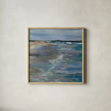 Beach Walk by Jeanette Vertentes. Shown in a natural wood glass frame for a timeless modern aesthetic. Available as an archival giclee rolled canvas, fine art paper, or poster print. SKU 100313a.