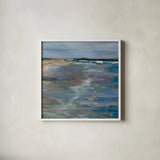 Beach Walk by Jeanette Vertentes. Shown in a crisp white glass frame for a clean and minimalist style. Available as an archival giclee rolled canvas, fine art paper, or poster print. SKU 100313a.