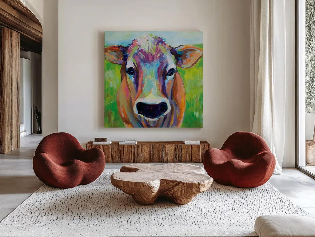 Beau by Jeanette Vertentes. Shown as extra-large giant wall art in a modern living room. Available as an archival giclee rolled canvas, fine art paper, or poster print. SKU 57134a.