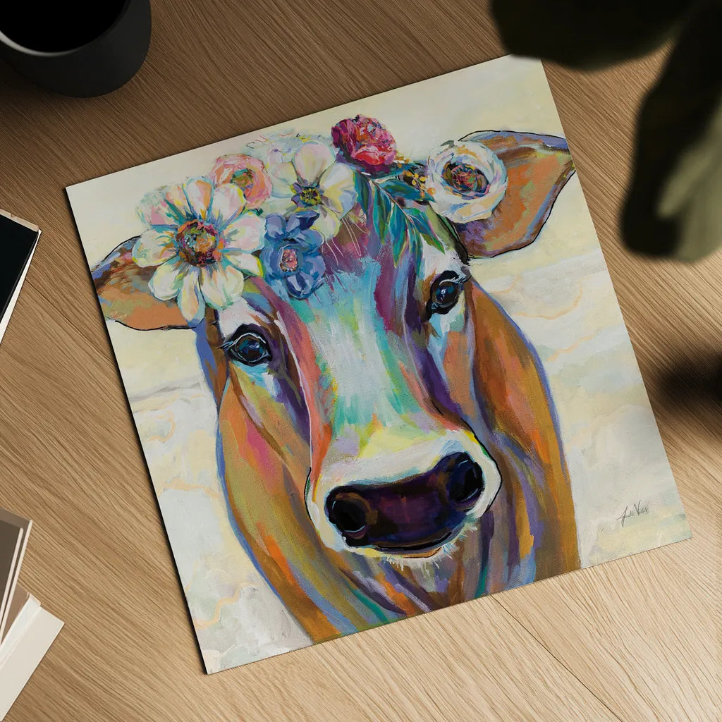 Beau with Flowers by Jeanette Vertentes. Shown as a detailed flat fine art print, highlighting archival giclee quality. Available as an archival giclee rolled canvas, fine art paper, or poster print. SKU 62318a.