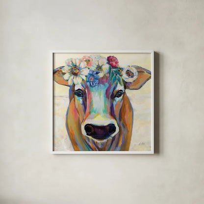 Beau with Flowers by Jeanette Vertentes. Shown in a crisp white glass frame for a clean and minimalist style. Available as an archival giclee rolled canvas, fine art paper, or poster print. SKU 62318a.