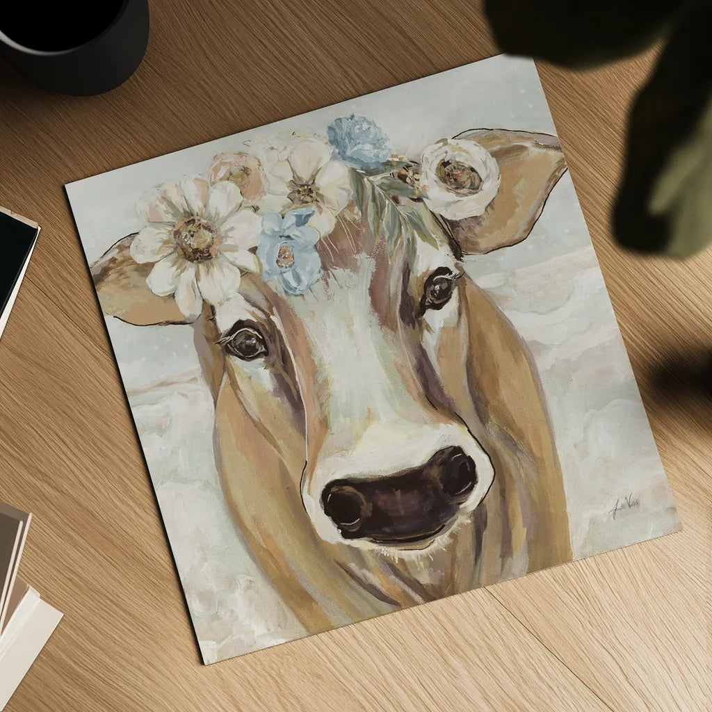 Beau with Flowers Neutral by Jeanette Vertentes. Shown as a detailed flat fine art print, highlighting archival giclee quality. Available as an archival giclee rolled canvas, fine art paper, or poster print. SKU 68121a.