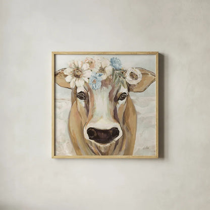 Beau with Flowers Neutral by Jeanette Vertentes. Shown in a natural wood glass frame for a timeless modern aesthetic. Available as an archival giclee rolled canvas, fine art paper, or poster print. SKU 68121a.