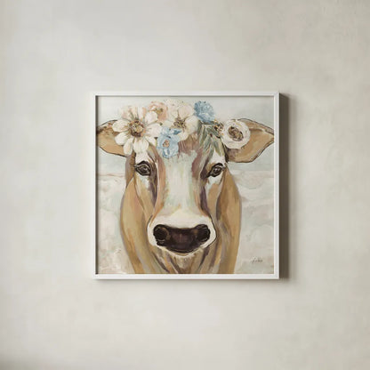 Beau with Flowers Neutral by Jeanette Vertentes. Shown in a crisp white glass frame for a clean and minimalist style. Available as an archival giclee rolled canvas, fine art paper, or poster print. SKU 68121a.