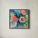 Because Im Happy by Jeanette Vertentes. Shown in a sleek black glass frame for a contemporary gallery look. Available as an archival giclee rolled canvas, fine art paper, or poster print. SKU 84313a.