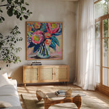 Because You Love Me by Jeanette Vertentes. Shown in a natural wood frame in a cozy modern living room. Available as an archival giclee rolled canvas, fine art paper, or poster print. SKU 97007a.