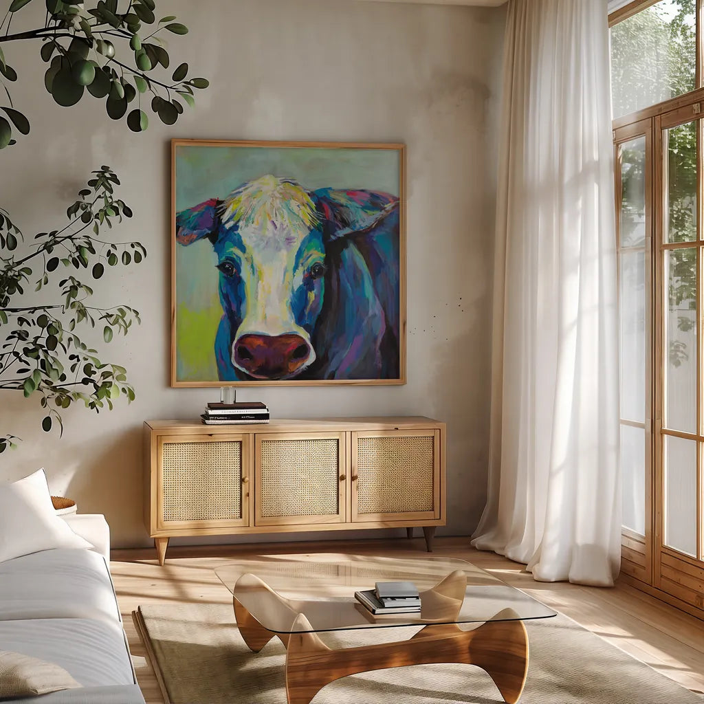 Betsy by Jeanette Vertentes. Shown in a natural wood frame in a cozy modern living room. Available as an archival giclee rolled canvas, fine art paper, or poster print. SKU 57133a.