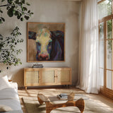 Betsy No Tag by Jeanette Vertentes. Shown in a natural wood frame in a cozy modern living room. Available as an archival giclee rolled canvas, fine art paper, or poster print. SKU 56710a.
