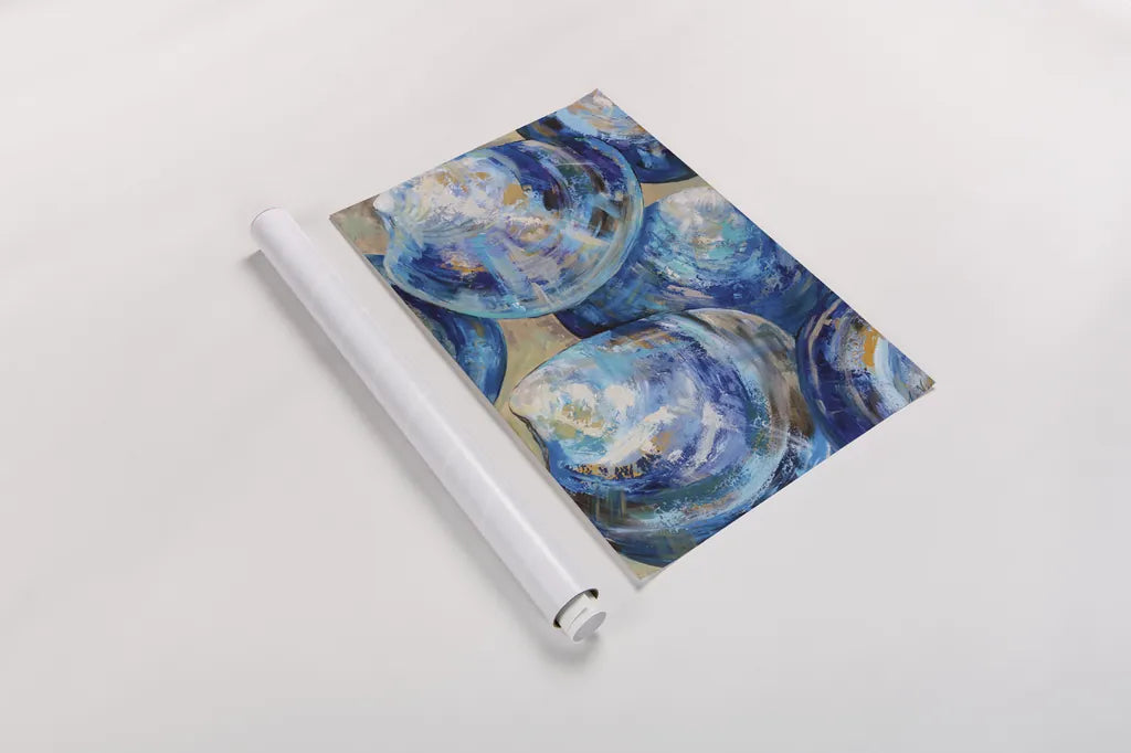 Beyond Blue Shells by Jeanette Vertentes. shown as a rolled paper print. Available as archival giclee rolled canvas, fine art paper, or poster print. SKU 72150h.